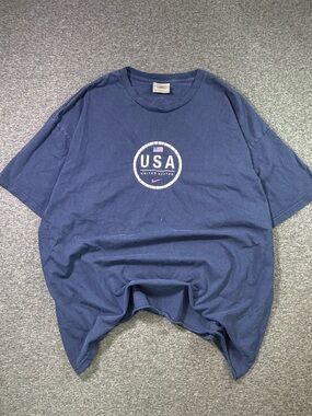 VTG 90s Nike USA Center Swoosh T Shirt Mens XXL Navy Blue Made in USA Boxy Tee